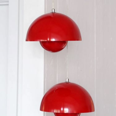 Red Verner Panton Flower Pot Lamp