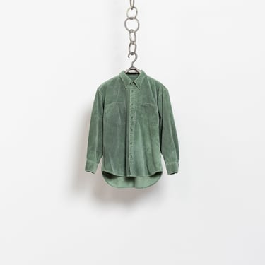 GREEN CORDUROY SHIRT Vintage Button Up Cotton Work Shirt Workwear Long Sleeve 90's Oversize / Large 