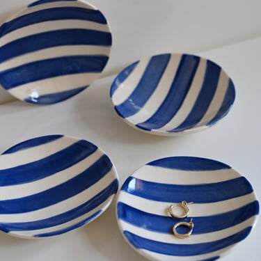 Blue Striped Ceramic Trinket Dish