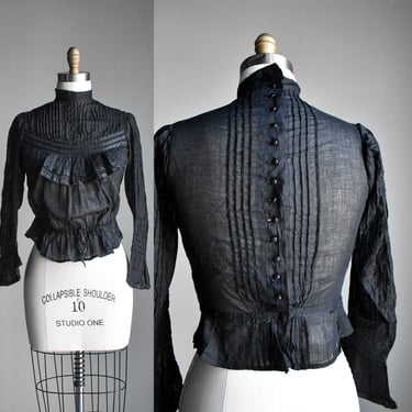 Black Cotton Victorian Ruffle Blouse 