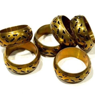 VINTAGE: 6 Raw Pierced Brass Napkin Rings - Native Design - Napkin Holders - Table Decor - SKU 14-B1-00007373 