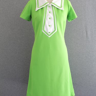 1970s - Mod - Lime Green - Day Dress - by Jerrie Lurie - Color Blocked - Estimated size 12 