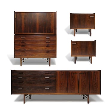 Rare Ib Kofod Larsen for Brandi Moblefabrik Rosewood Set Credenza / Dresser & Night Stands Bed Side Tables