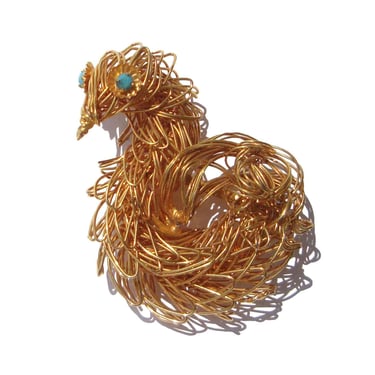 Vintage 60s Bird GF Spun Wire Swan Brooch Novelty Pin 