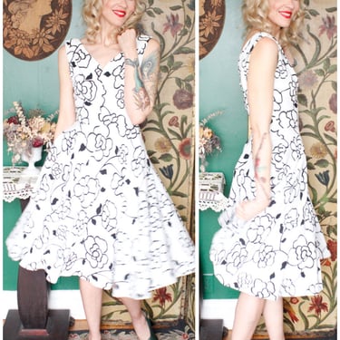 1950s Dress // Black Rose Lee Richards Dress // vintage 50s dress 