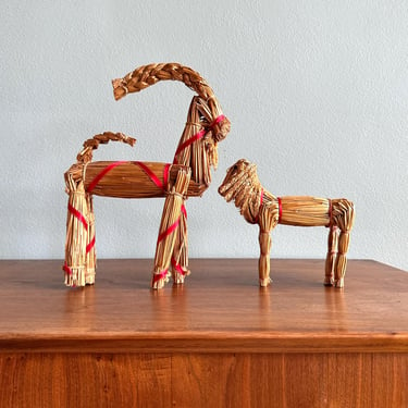 1960s large 13" Swedish Julbock pair / traditional straw Christmas or Jul decor goats / vintage holiday handmade animals 