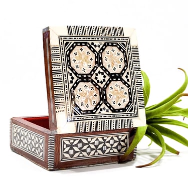 VINTAGE: Egyptian Micro Inlayed Wood Box - Mosaic MOP Box - Jewelry Box - Trinket - Wooden Box - SKU 25-B-00031927 