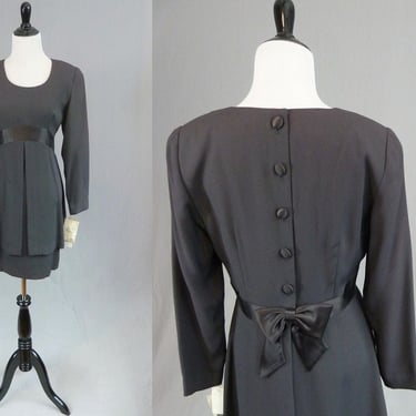 90s Cocktail Party Dress - Deadstock Donna Ricco Petite - Dark Gray - Satin Bow on Back - Vintage 1990s - S M Petite 