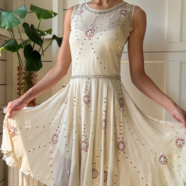 20s Crystal Studded Silk Cutout Dress | XS