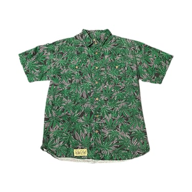 (M) Black/Green Weed Leaf DGK Short Sleeve Button Up Shirt 062922 RK