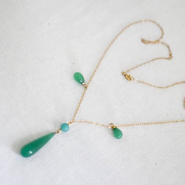 1970s 14K Gold Filled Jade Drop Necklace 