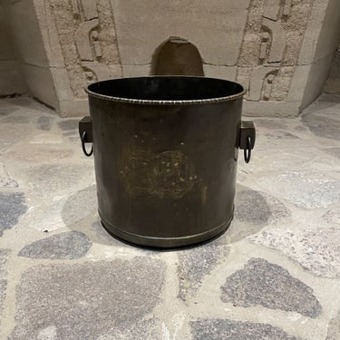 Antique Modern Chinese Decorative Bucket in Bronze with Side Ring Handles 