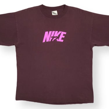 Vintage 90s/00s Nike Center Logo/Spell Out “72” Burgundy & Pink Graphic T-Shirt Size XL 