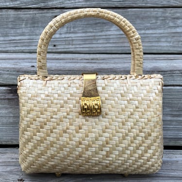 cream basket purse vintage woven handbag speedy box purse 