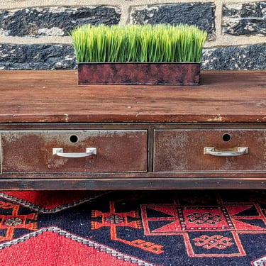 Industrial recycled repurposed antique coffee table. 