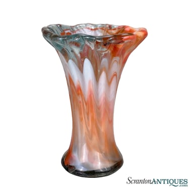 Mid-Century Italian Murano Orange Swirled Art Glass Vase