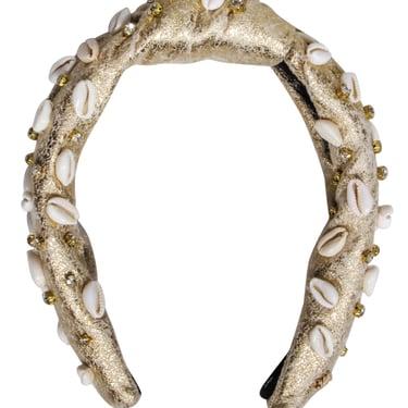 Lele Sadoughi - Gold Metallic Shell & Gem Embellished Headband
