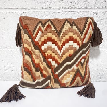 Vintage Woven Pillow In Browns and Rust with Tassels