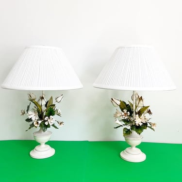 Italian Topiary Lamps & Shades - a Pair 