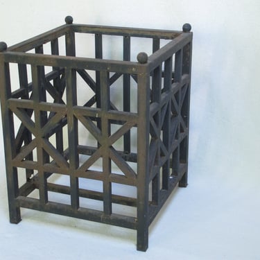 Rusty Metal Planter Holder Square Planter Box Architectural Salvage Outdoor Garden Patio Wrought Iron Mid Century Metal Table Base 
