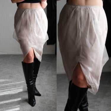 Vintage GIORGIO ARMANI Champagne Silk & Sheer Silk Crepe Illusion Pencil Skirt Unworn w/ Tags | Made in Italy | Y2K ARMANI Designer Skirt 
