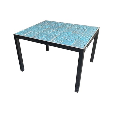 Steel Side Table with Aqua Tile, France, 1950&#8217;s