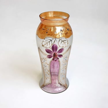 Antique Hand Blown Vases Ornamental Glass Enamel Paintings Gold Painted Decorative Vase Art Nouveau Jugendstill 1910-1920 