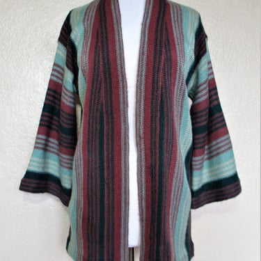 Striped Sweater, Vintage 1970s Joseph Magnin Acrylic Knit Cardigan Sweater, Medium Women 