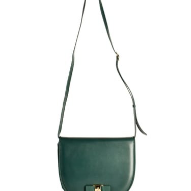 Ferragamo Vintage Vara Bow Logo Forest Green Leather Crossbody Bag