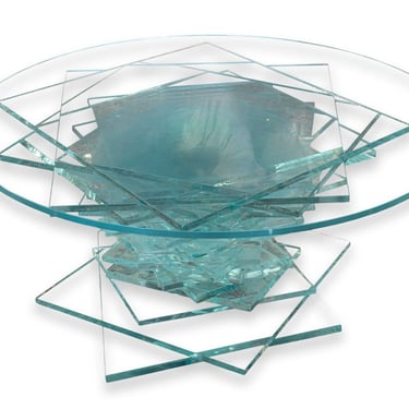 Round Stacked Helix Contemporary Modern Glass Coffee Table Post Modern 