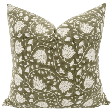 Soft Green Floral Pillow Cover