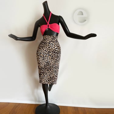 Rockabilly Leopard Pencil Skirt • Sexy Animal Print • Sexy Stretchy High Waist Body Con • Vintage 90s does 40s 50s Bombshell Pin Up • M 