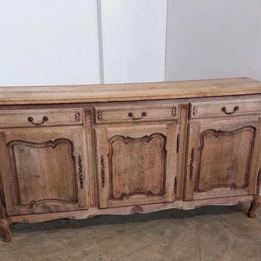 1880-1920 antique French oak buffet sideboard sandblasted bleached 