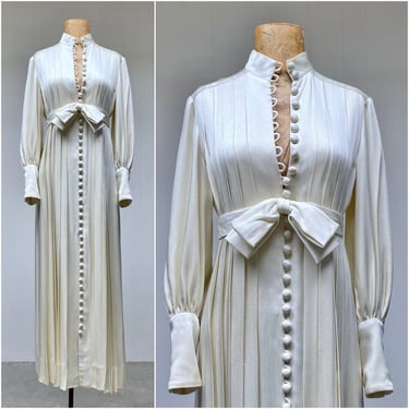 Vintage 1970s Ivory Empire Maxi Dress, Dramatic Bill Haire Special Occasion Gown, 70s Wedding, Small - Medium 