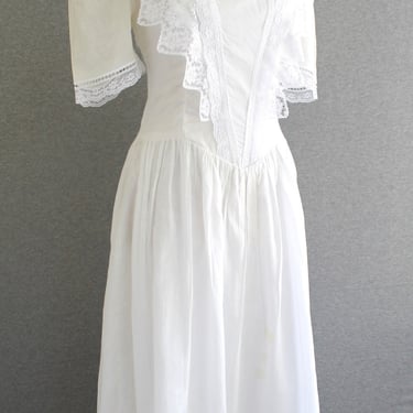 Gunne Sax - Lawn Dress - Backyard Bride - Cottagecore - White - Prairie - Marked size 9 