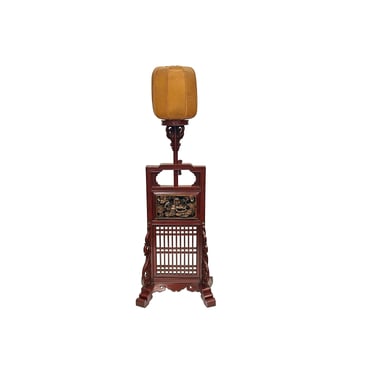 Vintage Chinese Brick Red Wood Floor Lamp With Golden Carving Base ws3758E 