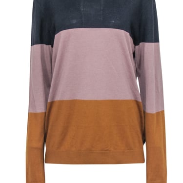 Ted Baker - Black, Tan & Mustard Striped Wool Blend Sweater Sz 12