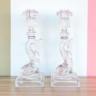 Pair of Crystal Koi Fish Candle Holders