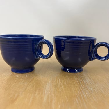 Fiestaware Teacups VINTAGE 1940s Original Cobalt Blue Ceramic Antique Replacement Fiesta Mug, Set of 2 