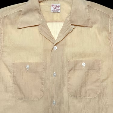 Vintage 1950s Lightweight Nylon Seersucker Sport Shirt ~ size M ~ Loop Collar 