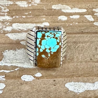 TREVOR JACK Navajo Kingman Turquoise Ring Mens | Large Ring w/ Sterling Silver Turquoise | Native American Mens Jewelry | Various Sizes 