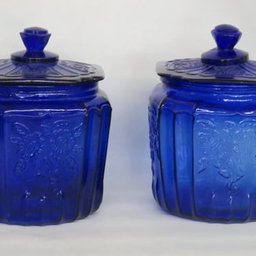 Anchor Hocking Mayfair Cobalt Blue Cookie Biscuit Jars with Lid a Pair 3147B