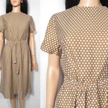 Vintage 60s/70s Brown Polka Dot Lightweight Cotton Dress Size S/M 