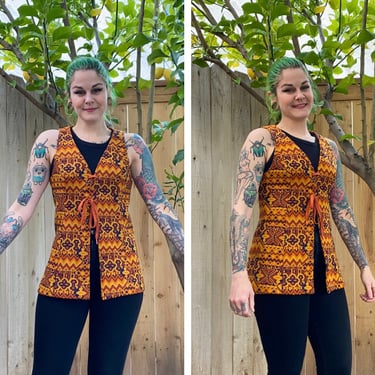 Vintage 1960’s Yellow and Brown Printed Vest 