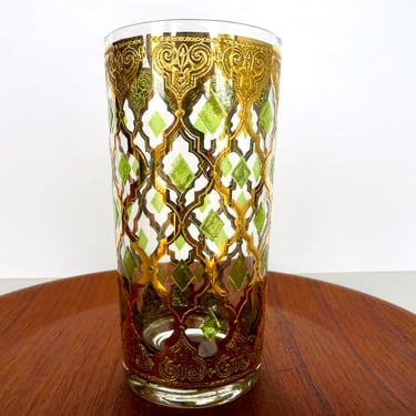 Single Culver Valencia Replacement Highball Glass, Vintage Culver Green And Gold Cocktail Tumbler 