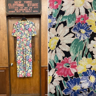 True Vintage 1930’s Black Background Floral Print Dress, Vintage 1930s Dress, Vintage Floral Dress, Vintage Day Dress, Vintage House Dress 