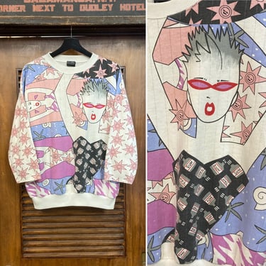 Vintage 1980’s Cartoon Beach New Wave Suntan Comic Sweatshirt, 80’s Pullover, Vintage Clothing 