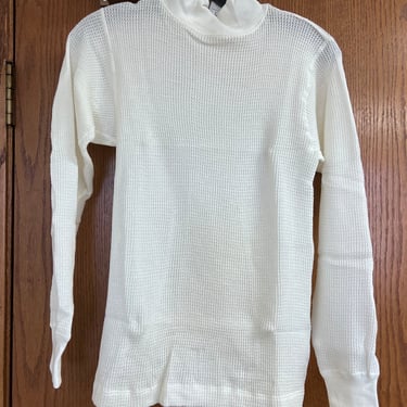 Vintage White Deadstock Waffle knit Mock Turtleneck Shirt | Waffleknit Cotton blend military henley Mockneck | XS S | 