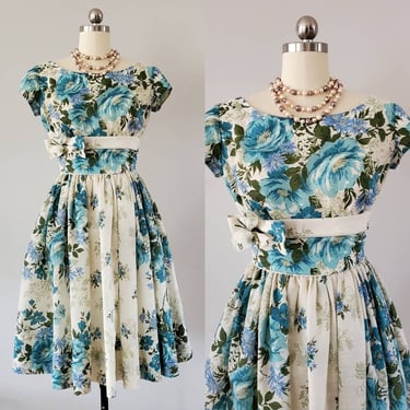 1950's Floral Day Dress 50's Jeréll Jr New York Dress 50s Women's Vintage Size Small 