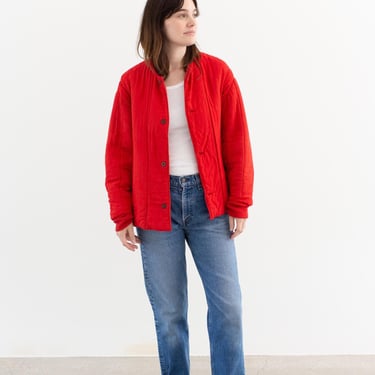 Vintage Overdye Tomato Red Cotton Quilt Jacket | Unisex Round Quilted Puffer | M L | 